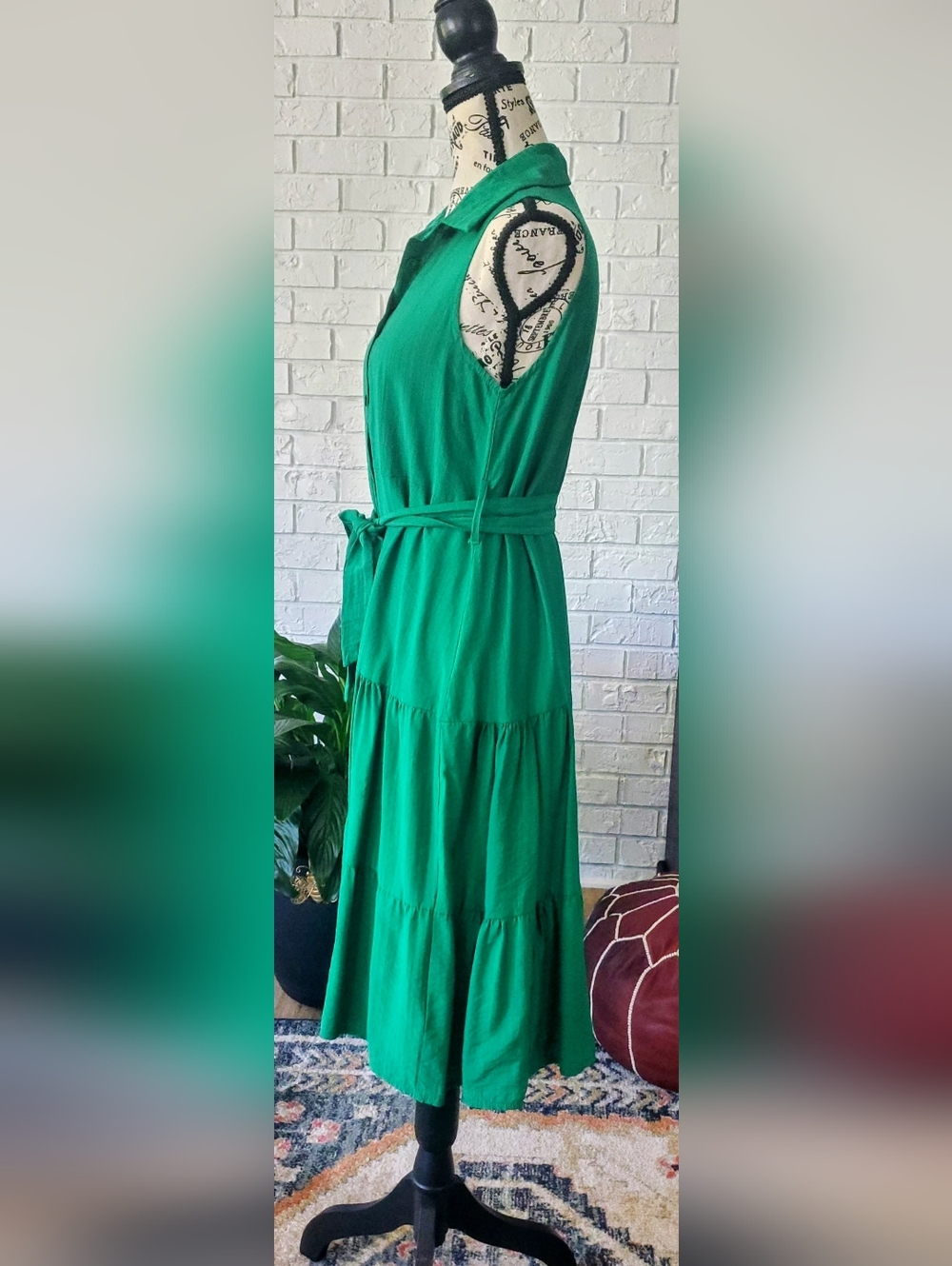 SHEIN Emerald Green Tiered Midi Dress-Skirt with Waist Tie - Picture 2 of 6